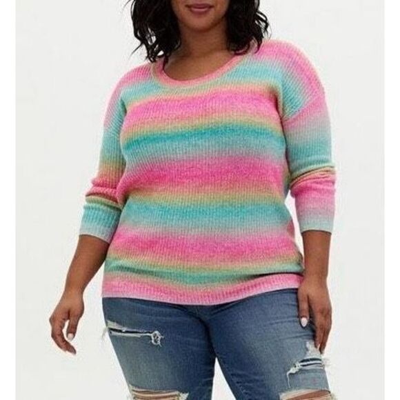 Torrid Pullover Drop Shoulder Tunic Sweater size 0 US M 10 Rainbow Stripe - Picture 1 of 10
